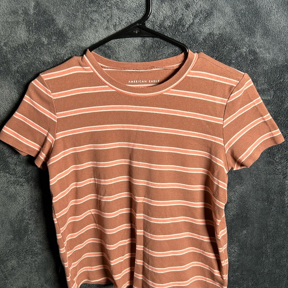 American Eagle Outfitters Orange Pink Fitted Ribbed Short Sleeve Tee